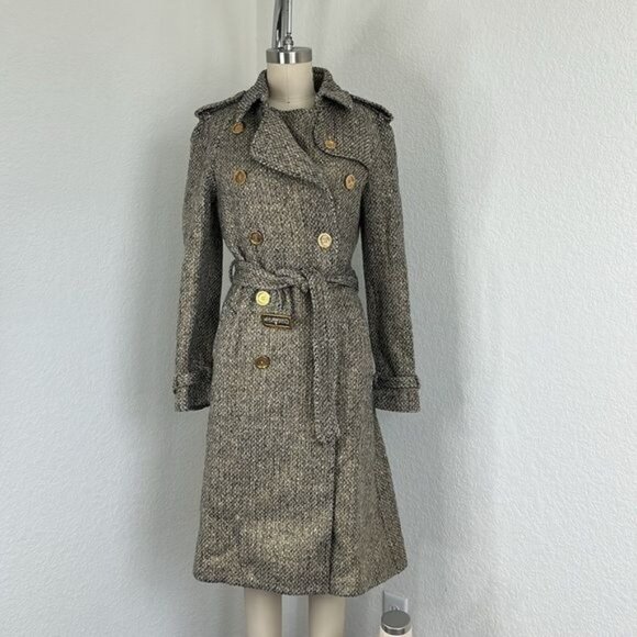 Burberry Jackets & Blazers - Burberry Metallic Tweed Gold Belted Trench Coat Jacket